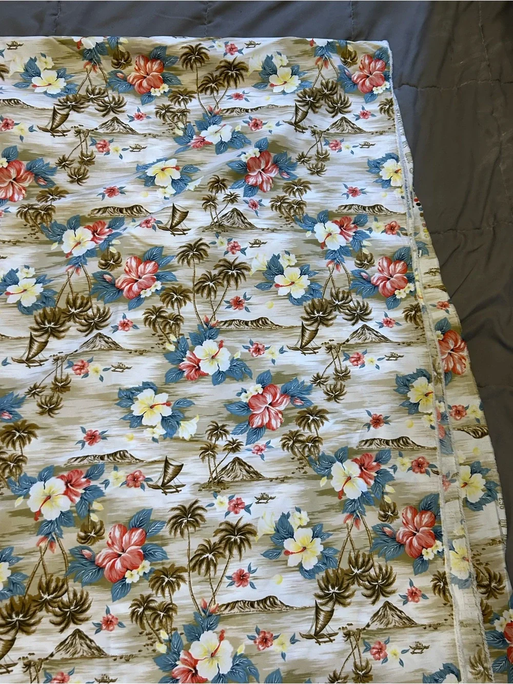 Sun Actionwear Inc. 2000 Hawaiian-style fabric Floral Palm tree print 86” x 61”